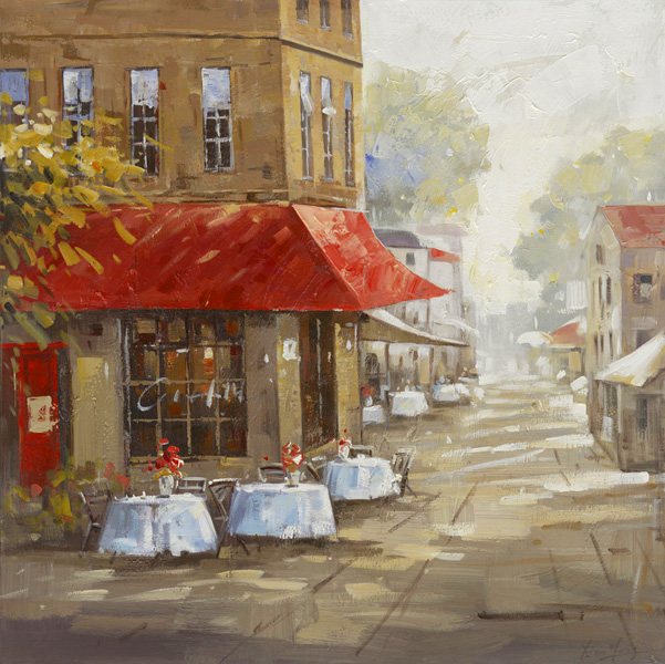 PXYW529 Wall décor art oil on canvas street scene red brown tones